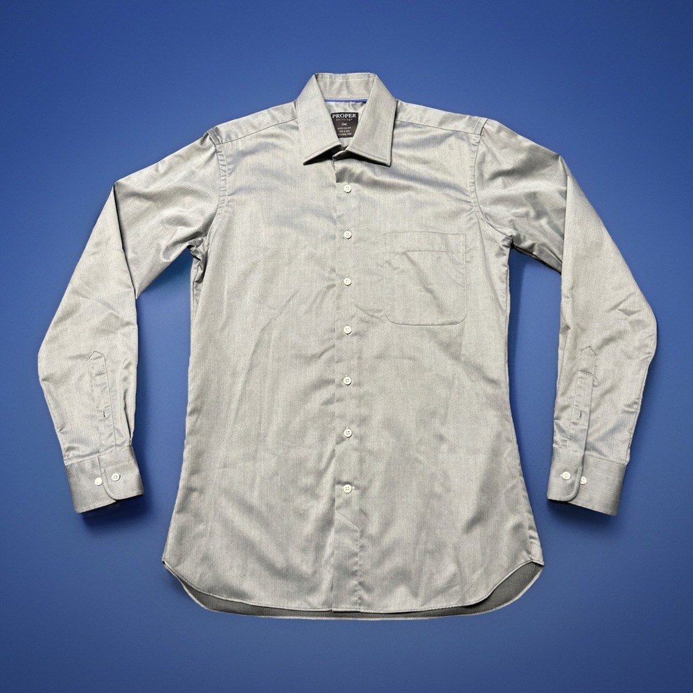 Proper Cloth Mens Large Cotton 2 Ply Gray Slim Fit Button Up Shirt Preppy